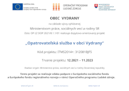 Opatrovateľská služba v obci Vydrany