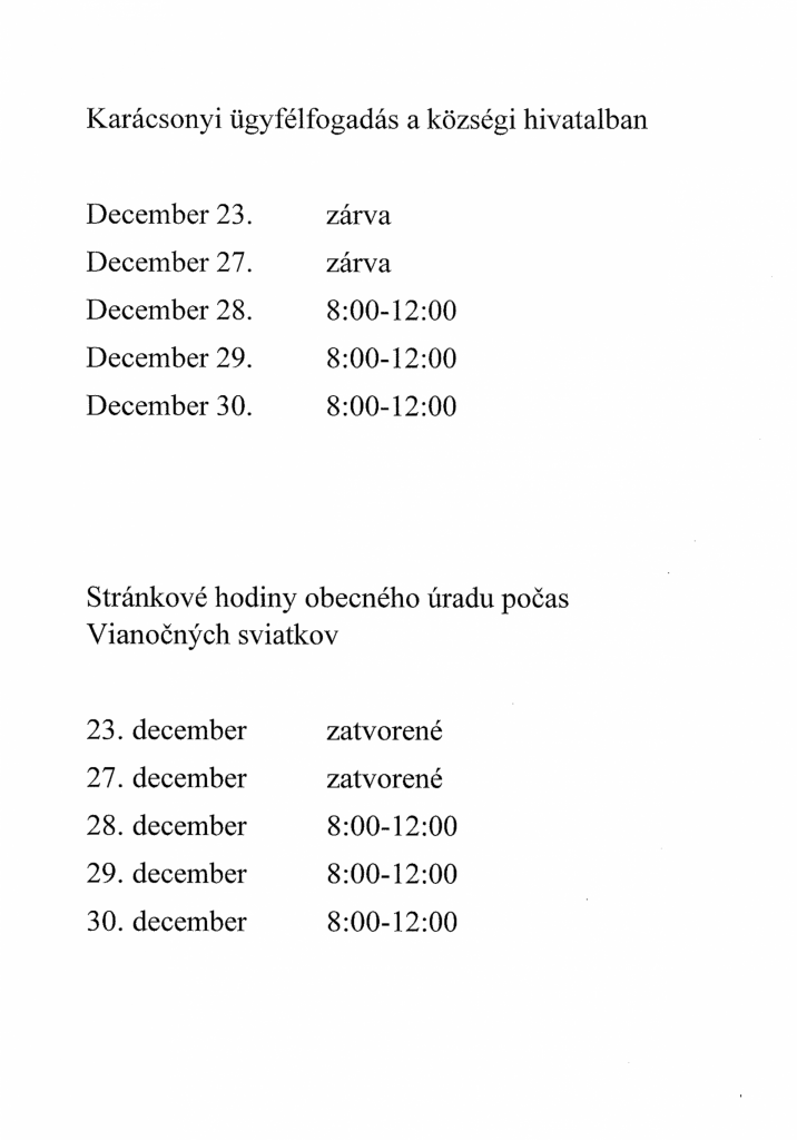 Karácsonyi ügyfélfogadás a községi hivatalban