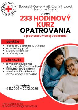 Kurz opatrovania v Dunajskej Strede 16.11.–22.12.2026 (možnosť preplatenia UPSVaR)